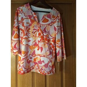 PARISOU Resort Wear Paisley Blouse‎ 3/4 Sleeve Women's Small Top Made In USA